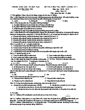 Đề thi kiểm tra chất lượng học kỳ I môn Vật lý Lớp 8 - Năm học 2018-2019 - Phòng giáo dục và đào tạo huyện Tân Yên
